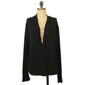 Heather By Bordeaux Button Up Cardigan S Silk Back Modal Black NWT $132 B24